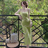 IFOMT French Vintage Elegant Strap Long Dress High Grade Wave Stripe Knitted Mid length Dresses Women's Autumn Ladie Party Clothing