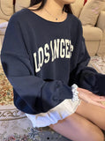 Ifomt BOSTON Letter Patch Embroidery Winter Sweatshirt Round Neck Retro Y2K Autumn Pullovers Top Harajuku Streetwear Navy Blue Hoodie