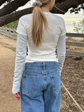 Ifomt Cute Patchwork Fake Two Pieces Long Sleeve T-shirt Women O-neck Slim Preppy Style Tee Shirts Sweet Cotton T-shirts Y2K Tops New