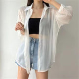 IFOMT Perspective Shirts Women Sheer Thin Chic Summer Simple Solid Sun-proof Top Fashion Blouse Baggy All-match Basic Korean Clothing
