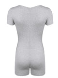IFOMT Spring Outfits Gray Solid Shirring Lace Trim Square Collar Skinny Cute Sexy Playsuit Women Short Sleeve Casual Summer Baddie Rompers
