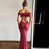 IFOMT Outfit  Solid Elegant Evening Prom Desses  Hollow Out Ruched Long Party Off The Shoulder  Wholesale Y2K Streeetwear Casual