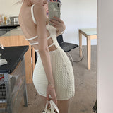 IFOMT White Knitted Hollow Camisole Dress for Women Sleeveless Backless Chic Party Bodycon Elegant Sexy Mini Dress Y2K Clothing
