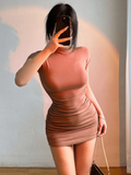 IFOMT Sexy Tight Half High Collar Pleated Waist Mini Dress Spicy Girls Slim Dresses Bodycon Women Vestidos Cortos Party Mujer Clothing
