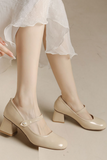 IFOMT Nude French retro high-heeled leather shoes