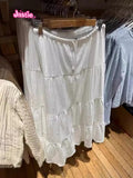 Ifomt 2025 New Summer White Skirt Pleated Drawstring Cake Skirt BM Hot Girl High Waist Slim Y2K Fashion Long Skirt For Women Jupe