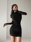 IFOMT Women's Tight Hip Wrap Mini Dress with Sleeves Spicy Girls Slim Dresses Bodycon Party Clothing Sexy Summer