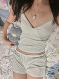 Ifomt Black Heart Print Tank Camis And Shorts Set Chic Casual Homewear Women Suit 2025 New V Neck Crop Tops Shorts Chic Summer Pajamas