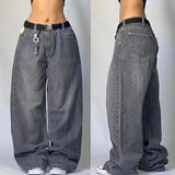 Ifomt American Y2K New Fashion Pattern Embroidery Loose Jeans Men Street Casual Joker Mopping Oversized Wide-leg Pants Couple Jeans Casual Outfit
