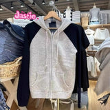 Ifomt New Zipper Cardigan Top For Women Patchwork Casual Slim Knitting Hooded Sweater New Autumn Y2K Harajuku Pocket Short Jackets