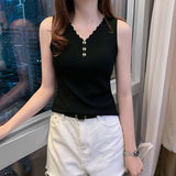 IFOMT Summer Camisole Women Tank Top Sexy Slim Korean Style Casual V-Neck Vest Knitted Fashion Sleeveless Tops Female Tee