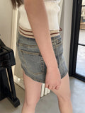 Ifomt Vintage Denim Mini Cargo Skirts Women New Casual Slim Sexy Low Rise Drawstring Skirt American Retro Sweet Preppy Style Y2K Falda