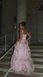 Ifomt Cathy Pink Square Neck Tiered A-line Prom Dress Floor-length vestidos de noiva Customized Sleeveless Zip Back Evening Dresses