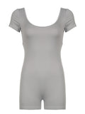 IFOMT Spring Outfits Shirring Backless Square Collar Short Sleeve Skinny Sexy Gray Rompers Womens Playsuit Black Rave Summer Baddie Outfits