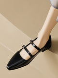 IFOMT Belt Buckle Pointed-Toe Split-Joint Flat Shoes Mary Janes