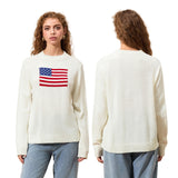 IFOMT Outfit Women's Y2K American Retro Vintage Flag Sweaters Casual Long Sleeve Crew Neck Loose Fit Knit Pullover Jumper Tops