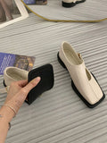 IFOMT Buckle Hollow Split-Joint Square-Toe Flat Shoes Loafers