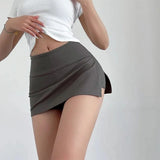 IFOMT Women Mini Skirt Sexy Low-waisted Casual Side Split Sports Solid Color Fashion Slim Bodycon Short Skirts Jogger