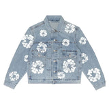 Ifomt Y2k Flower Print Denim Pants Set Women Lapel Button Pocket Coat Zippers Slim Trousers 2025 Spring Fashion Lady 2 Pieces Outfits