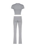 IFOMT Spring Outfits Gray Solid Slim Basic Sports Sexy 2 Pieces Yoga Sets Women O Neck Short Sleeve Tee & Chic Low Waist Skinny Pants Tracksuit S-XL