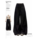 Ifomt America High Waist Black High Streetwear American Casual Wide Leg Pants Women Jeans Plus Size Basic Baggy Retro Straight Trouser