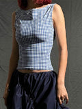 Ifomt Korean Fashion Backless Plaid Print Bow Tie Sleeveless Crop Top 2025 Casual Streetwear Summer Slim Fit Corset Style Casual Outfit