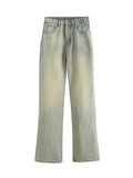 IFOMT Low Waist Washed Straight-Fit Boot-Cut Jeans