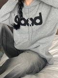 IFOMT Letter Jacquard Hooded Knit Sweater