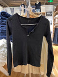Ifomt Solid Color Gray Ribbred Women T-shirts Spring Fall  Casual Basic Long Sleeve Tee Cotton Blend Tight Y2K Street Tops Woman