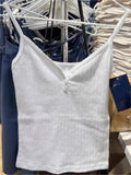 Ifomt White Eyelet Buttons Slim Tank Top Women New Casual All-match Sleeveless Cotton Slim Camis Sweet Cute Simple Basic Vest Y2K Tops