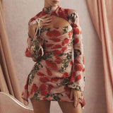 IFOMT Bodycon Print Dress Women Sexy Hollow Out Long Sleeve Slim Dresses Lady Elegant Party Backless Evening Dress Femme