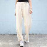 Ifomt Vintage Solid Wide Leg Pants Spring Autumn Elastic Waist Soft Loose Versatile Straight Trousers Femme Simple Casual Pants Chic