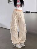 IFOMT Y2k Cargo Pants Women Streetwear Casual Wide Leg Pants Harajuku Vintage Solid Baggy Straight Trousers Ladies Oversize Sweatpants