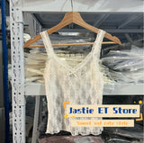 Ifomt V-neck Bow Tie Lace Perspective Camisole Flower Embroidery Sheer Sexy Summer Vest Sleeveless Slim Y2K Versatile Tank Top 2025