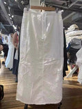 Ifomt Casual White Hook Flower Embroiderylong Skirt Cotton 2025 New Elastic High Waist Drawstring Fashion Summer Skirts Holiday Beach
