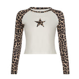 IFOMT Spring Outfits Leopard Patchwork Women’s Long Sleeve T-Shirts O-Neck Start Leopard Prints Top Tees Autumn Fashion New Women’s Clothes