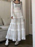 IFOMT High quality White Cute Skirts for Women Summer High Waisted A-line Skirt Long Skirt Hook Flower