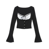 IFOMT Punk T shirt Long sleeves Sexy Suit Aesthetic Casual Sweet Girl Crop Top Gothic Korea Slim 2000s Graphic T Shirts Women Clothes