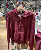 Ifomt Vintage Wine Red Zipper Twist Knittng Hoodie Solid Color Casual Loose Women Sweater Double Pocket Y2K Street Fall Winter Jackets