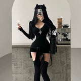 IFOMT Outfit Round Neck Long-Sleeved Slim Straps Waist Solid Color Playsuits Autumn And Winter New Sexy Figure Sports Style