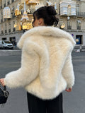 IFOMT Fashion Faux Fur Short Jacket Coat For Women Loose Lapel High Street Outwear Winter 2025 Warm Solid Female Cardigan Coat