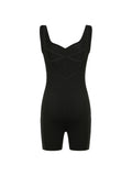 IFOMT Spring Outfits Cross Backless Skinny Sexy Black Rompers Women Front Shirring Lace-Up Sleeveless Square Collar Rave Sports Playsuits