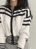 IFOMT Collar Neck Stripe Short Cardigan