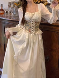 Ifomt Elegant Midi Dresses for Women with Floral Wide Corset Belt Ruffles French Vintage Chic Party Dress Birthday Prom Robe Vestido ootd outfit idea
