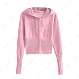 IFOMT Women Spring Outfits Casual Zipper Sweater Hoodie Set High Waist Flare Pants Suits Pink Knitted Womens Y2k Two Piece SetChristmas Gifts