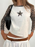 IFOMT Spring Outfits Leopard Patchwork Women’s Long Sleeve T-Shirts O-Neck Start Leopard Prints Top Tees Autumn Fashion New Women’s Clothes