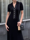 IFOMT Deep V Neck Maxi Dresses For Women 2024 Autumn Slim Short Sleeve Vestido De Mujer Knitted Bodycon Dress Woman StreetwearChristmas Gifts