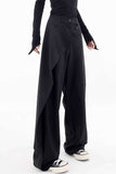IFOMT Vintage Black Draped Wrap Straight Leg Suit Pants