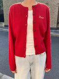 Ifomt Vintage Red Christmas Knitted Cardigan Women Autumn New Casual Letter Embroidered Long Sleeve Sweater Sweet Cute Knitwear Tops