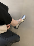 IFOMT Belt Buckle Shallow Cut Split-Joint Square-Toe Flats Mary Janes